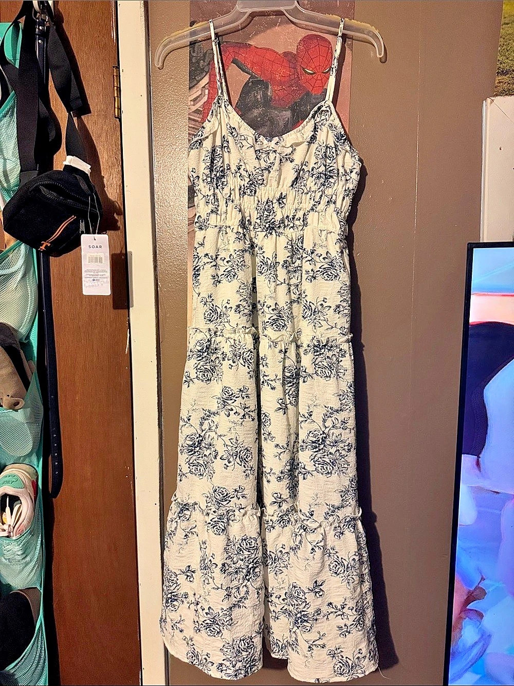Liberty Love Floral Midi Dress in White & Blue Size Large